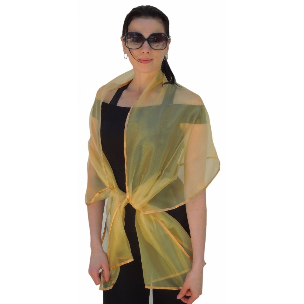 MADE in the USA Gold Organza Satin Wrap Shawl Scarf Prom Wedding Bride Formal